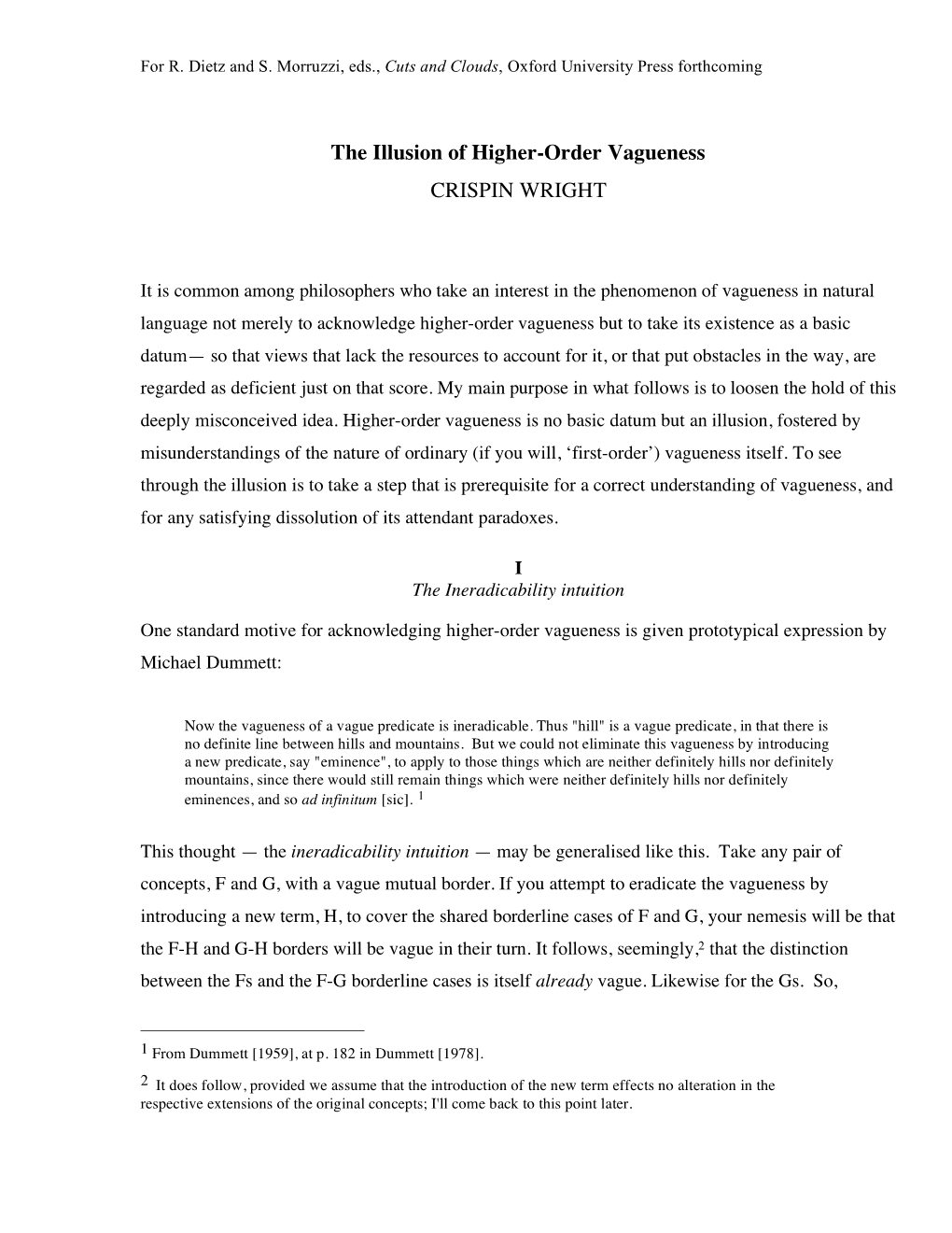 The Illusion of Higher-Order Vagueness CRISPIN WRIGHT