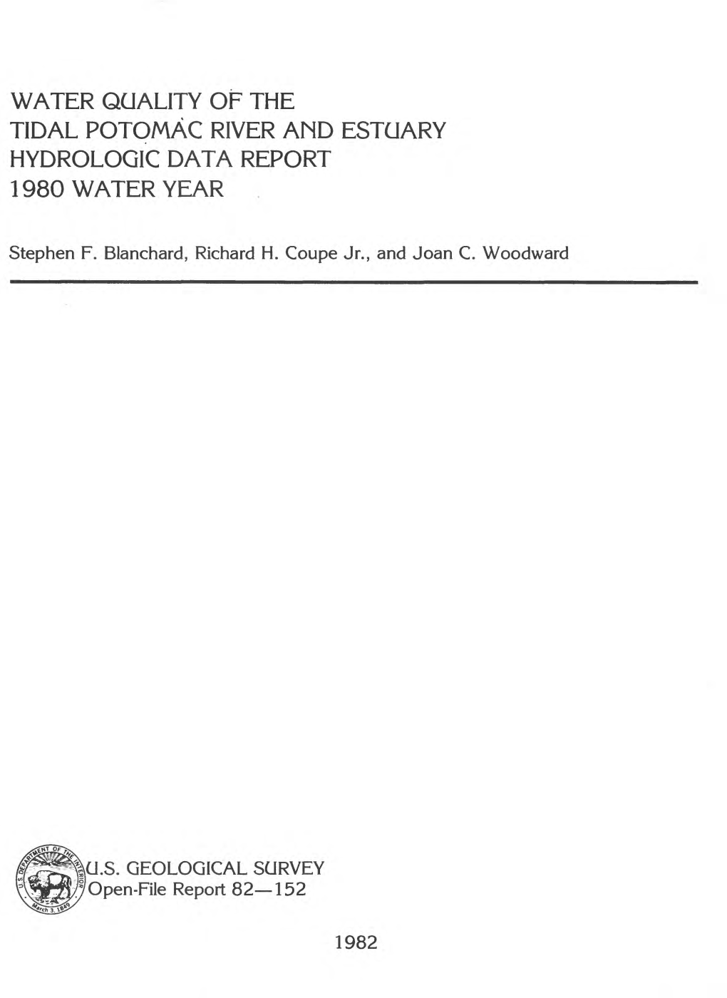 Tidal Potomac River and Estuary Hydrologic Data Report 1980 Water Year