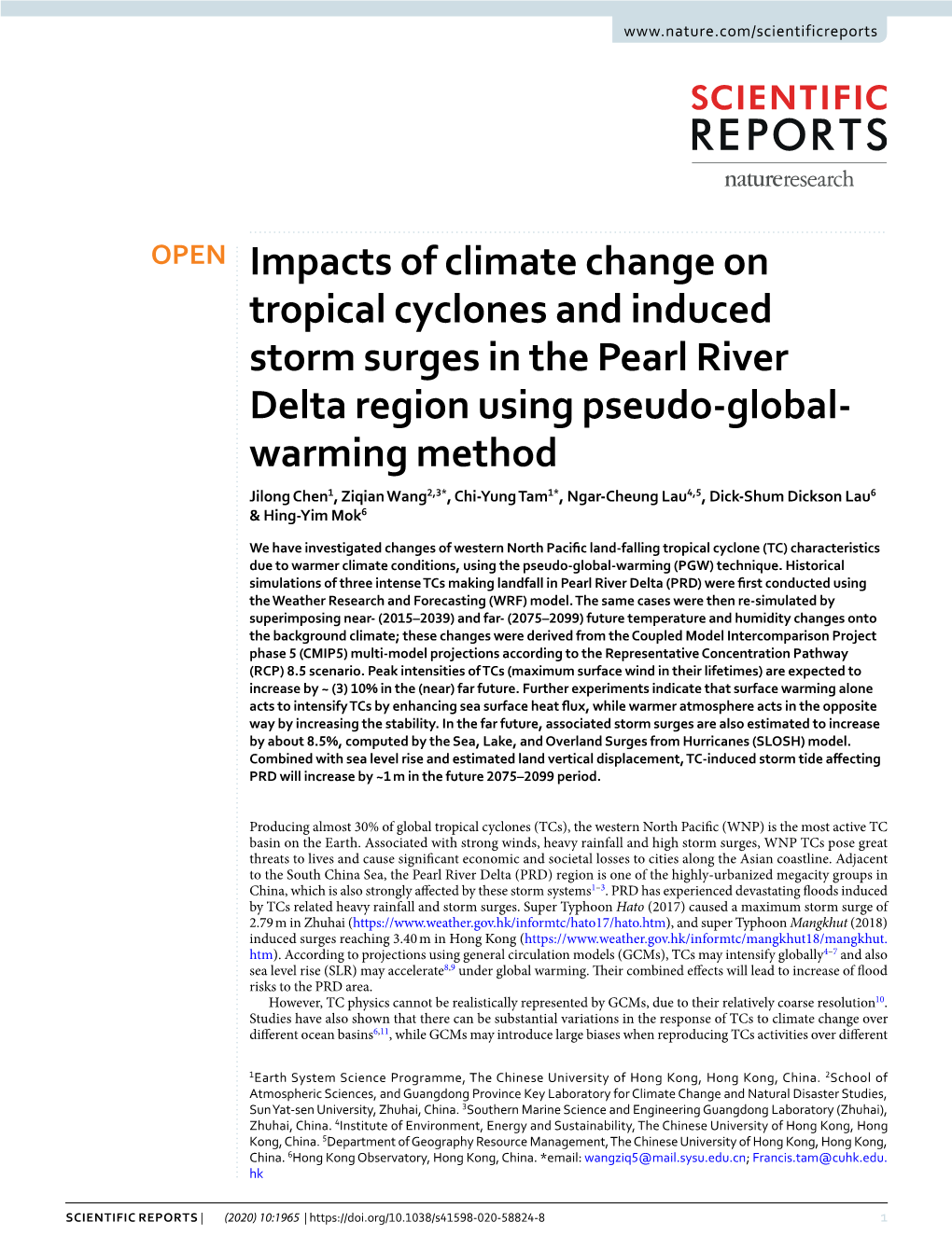 Impacts of Climate Change on Tropical Cyclones and Induced Storm Surges