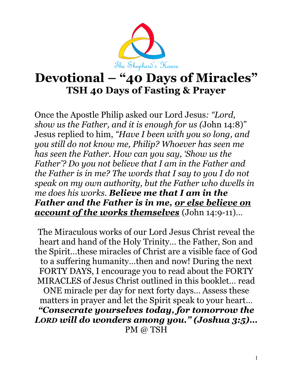 Devotional – “40 Days of Miracles” TSH 40 Days of Fasting & Prayer