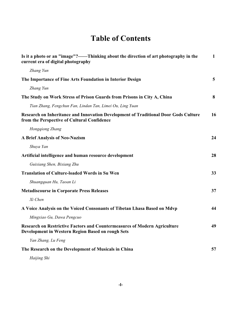 Table of Contents