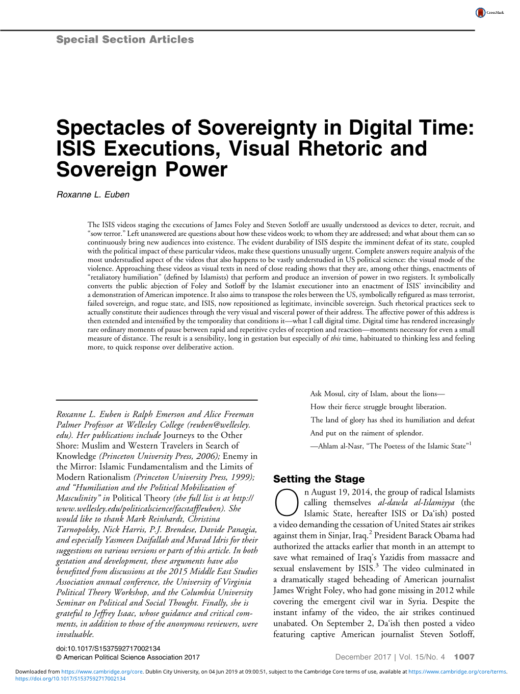 Spectacles of Sovereignty in Digital Time: ISIS Executions, Visual Rhetoric and Sovereign Power Roxanne L