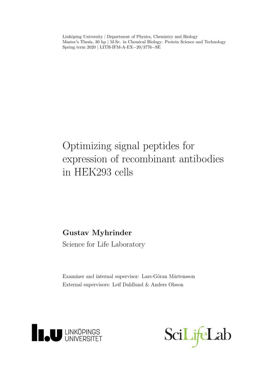 Optimizing Signal Peptides for Expression of Recombinant Antibodies in HEK293 Cells