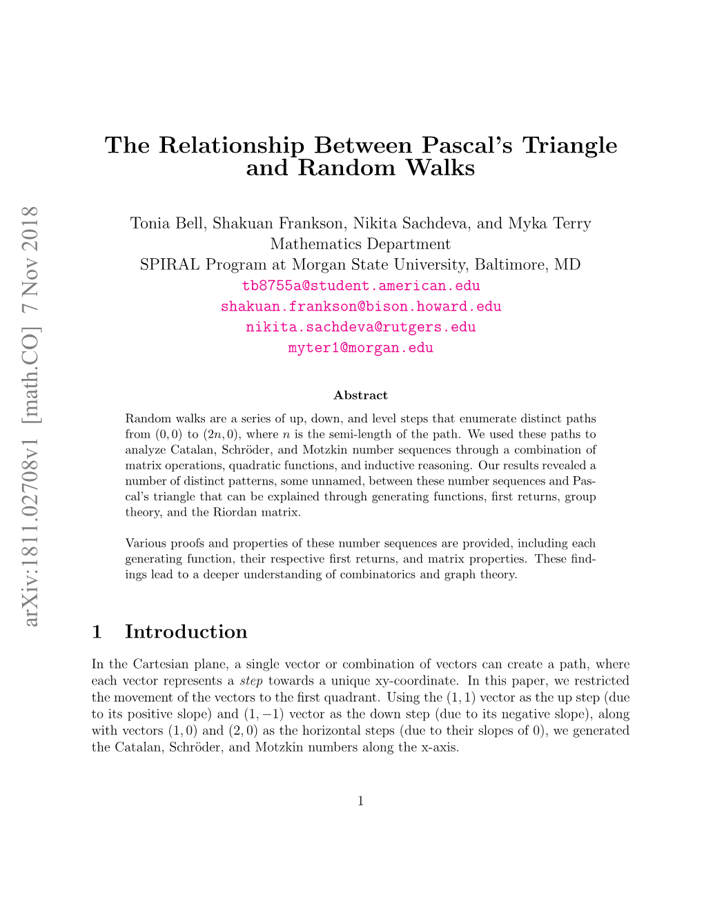 The Relationship Between Pascal's Triangle and Random Walks