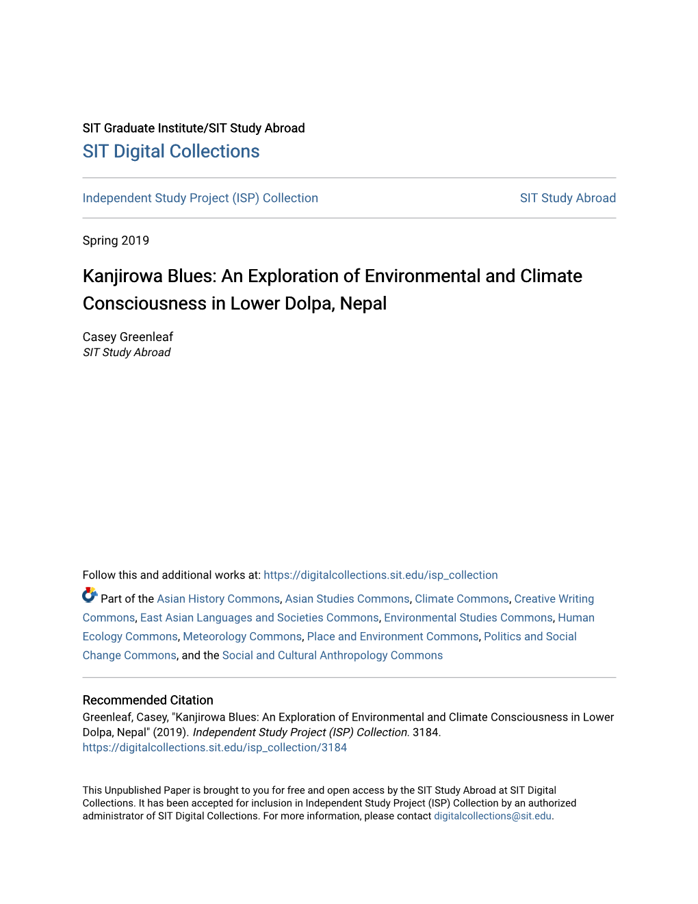 An Exploration of Environmental and Climate Consciousness in Lower Dolpa, Nepal