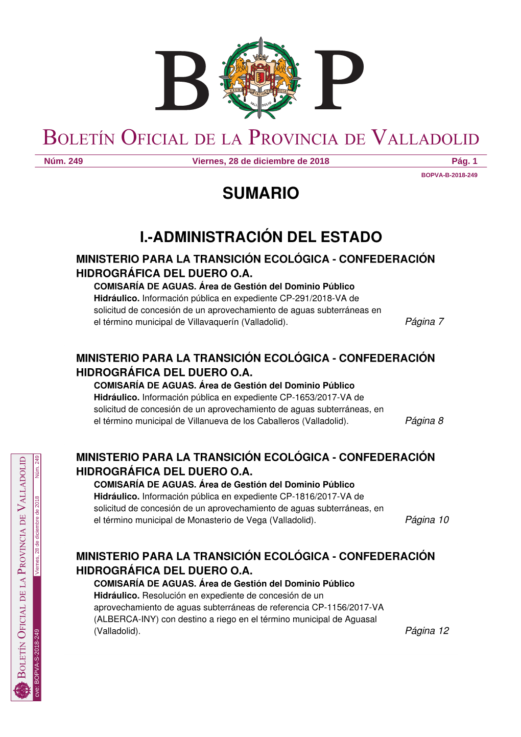 Sumario Boletín Oficial De La Provincia De Valladolid