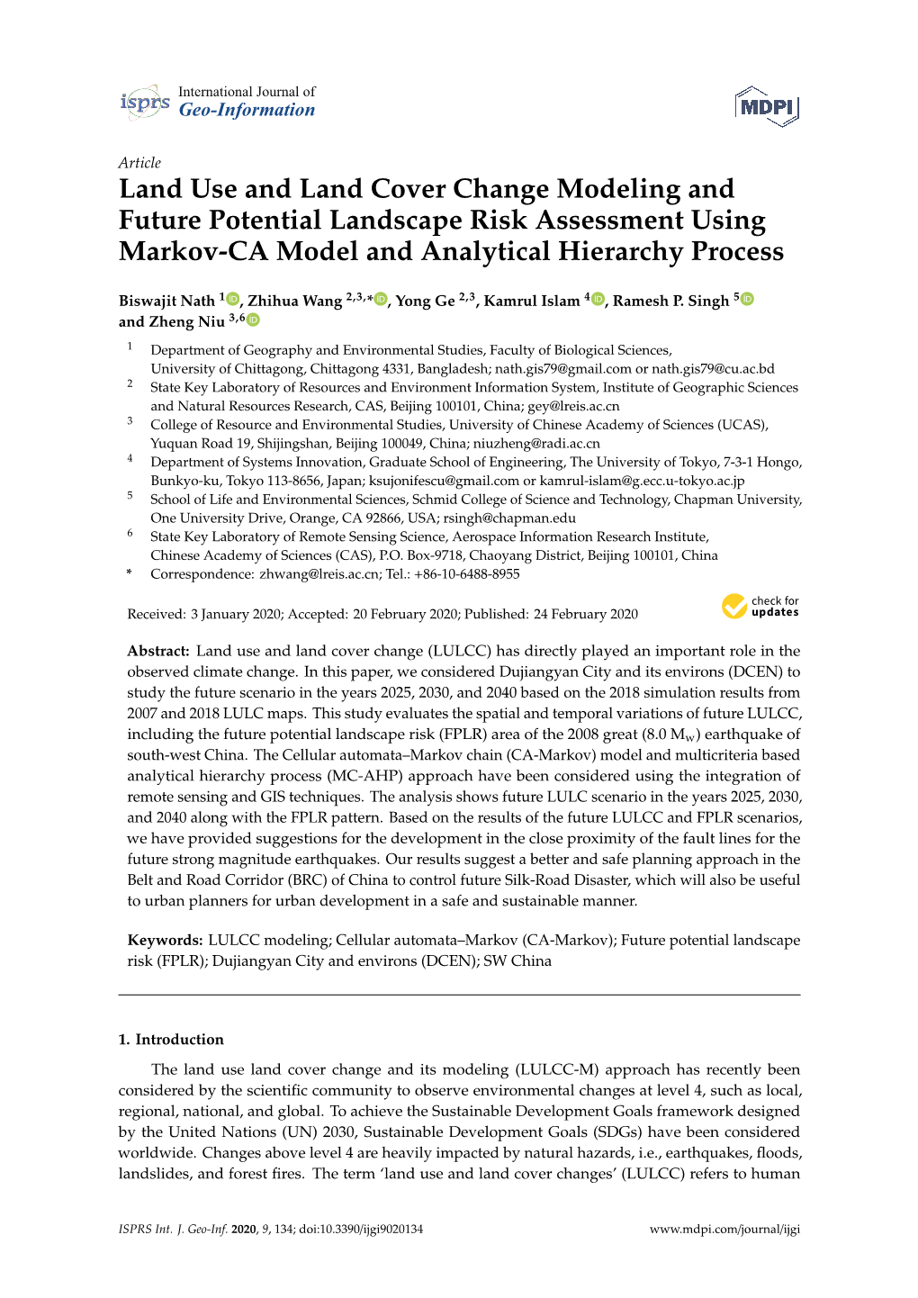 Land Use and Land Cover Change Modeling and Future Potential Landscape Risk Assessment Using Markov-CA Model and Analytical Hierarchy Process