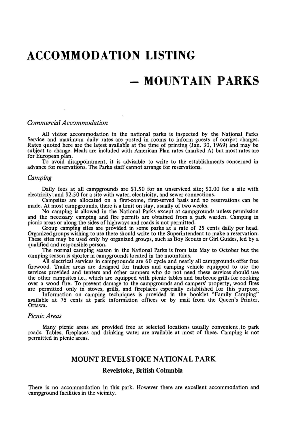 Accommodation Listing - Mountain Parks