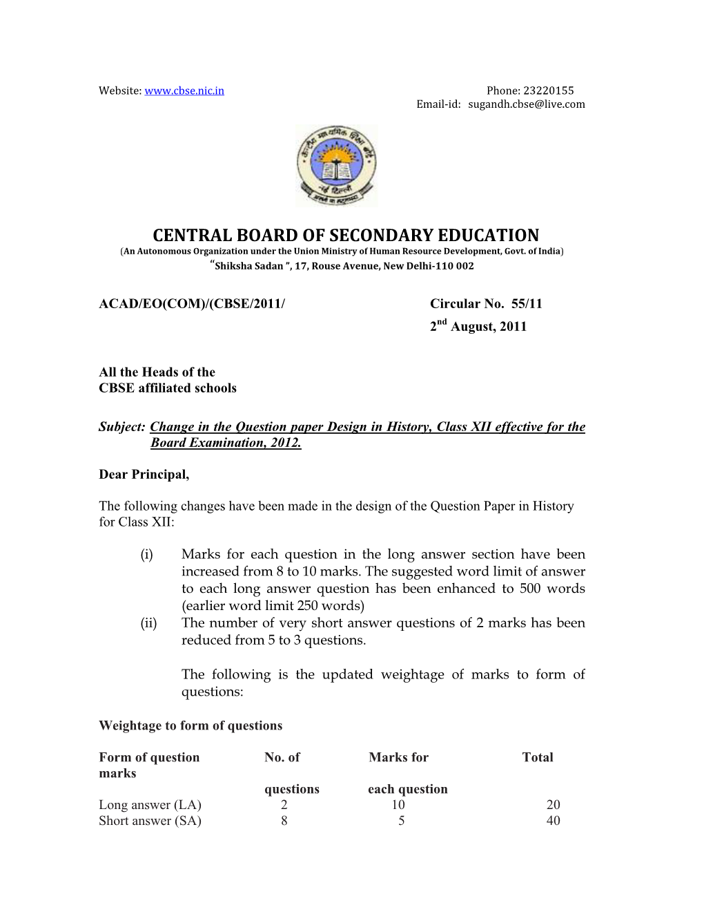 CENTRAL BOARD of SECONDARY EDUCATION (An Autonomous Organization Under the Union Ministry of Human Resource Development, Govt