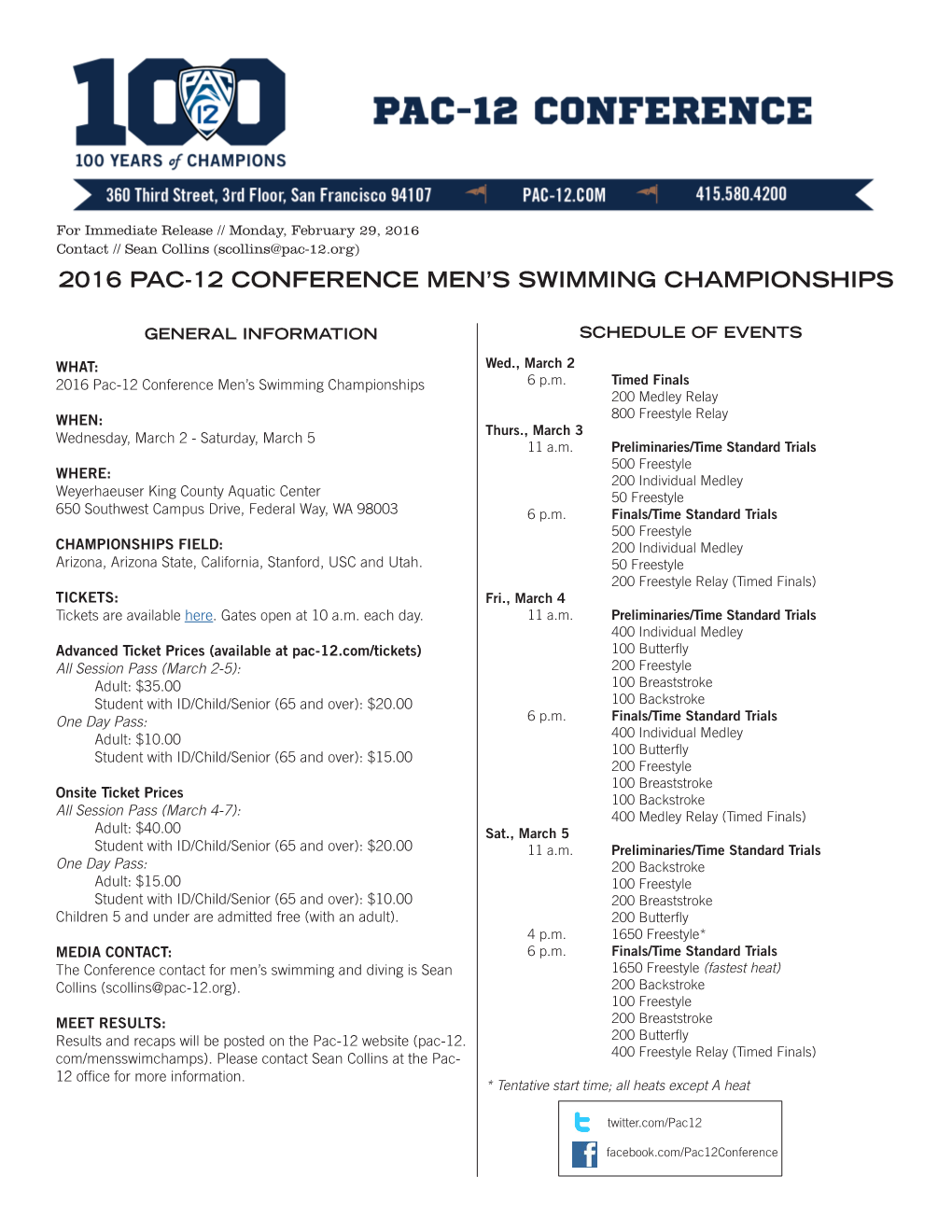 2016 Pac-12 Conference Men's Swimming Championships