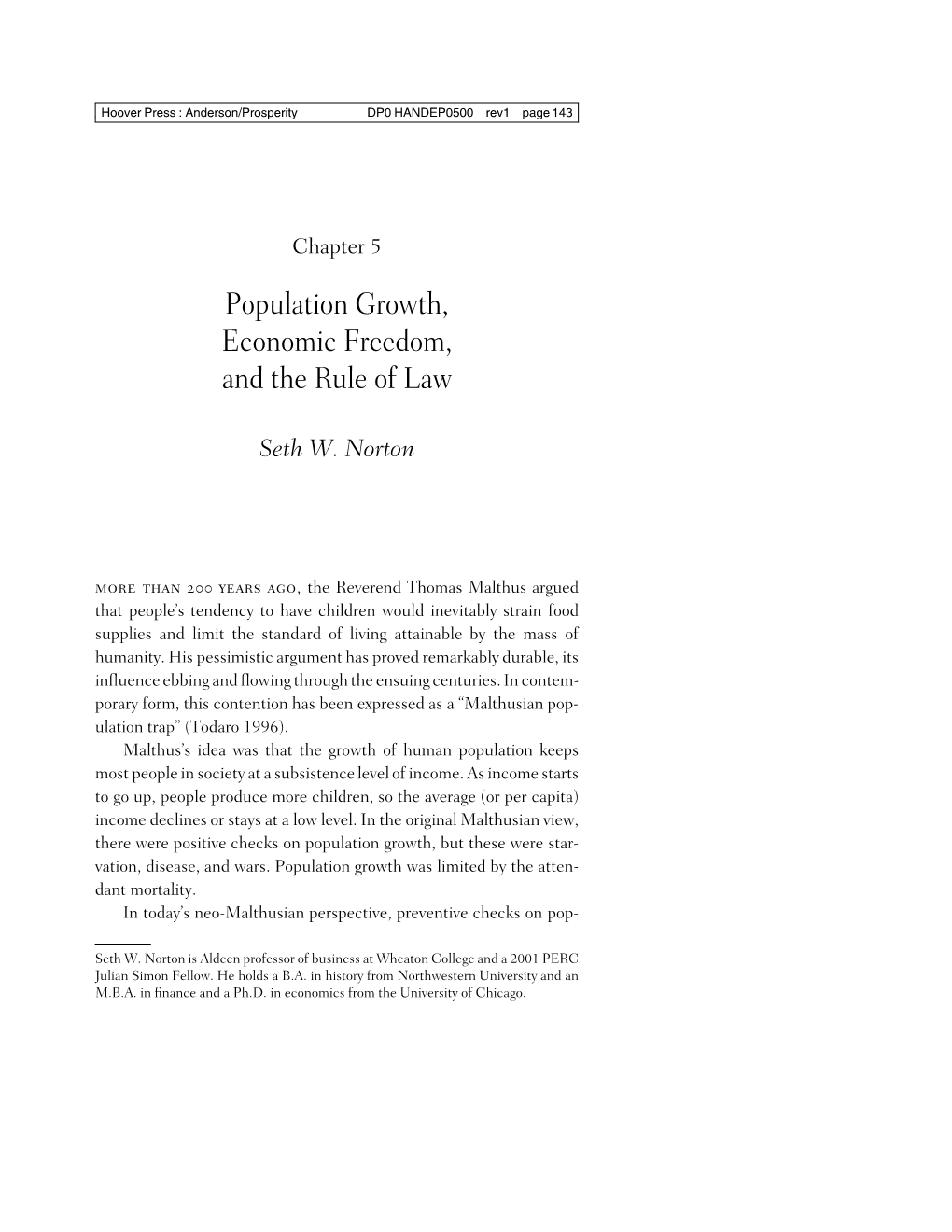 Population Growth, Economic Freedom, and the Rule of Law