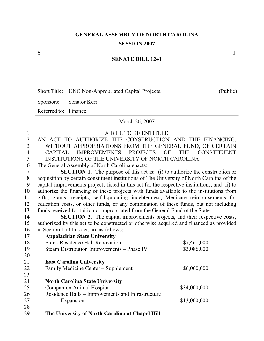 General Assembly of North Carolina Session 2007 S 1 Senate Bill 1241