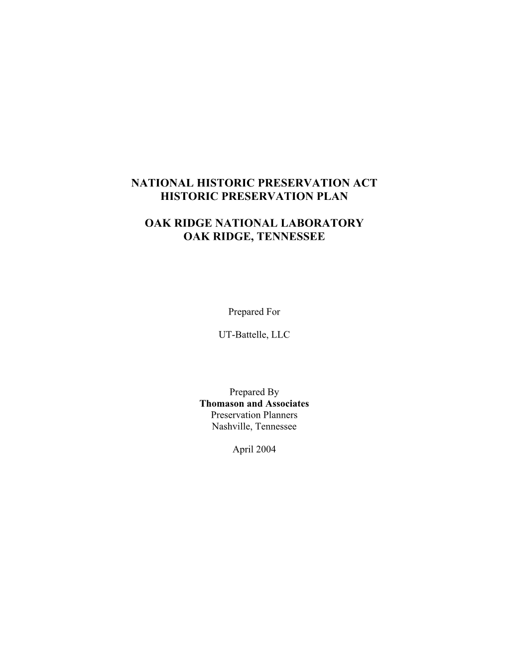 National Historic Preservation Act Historic Preservation Plan