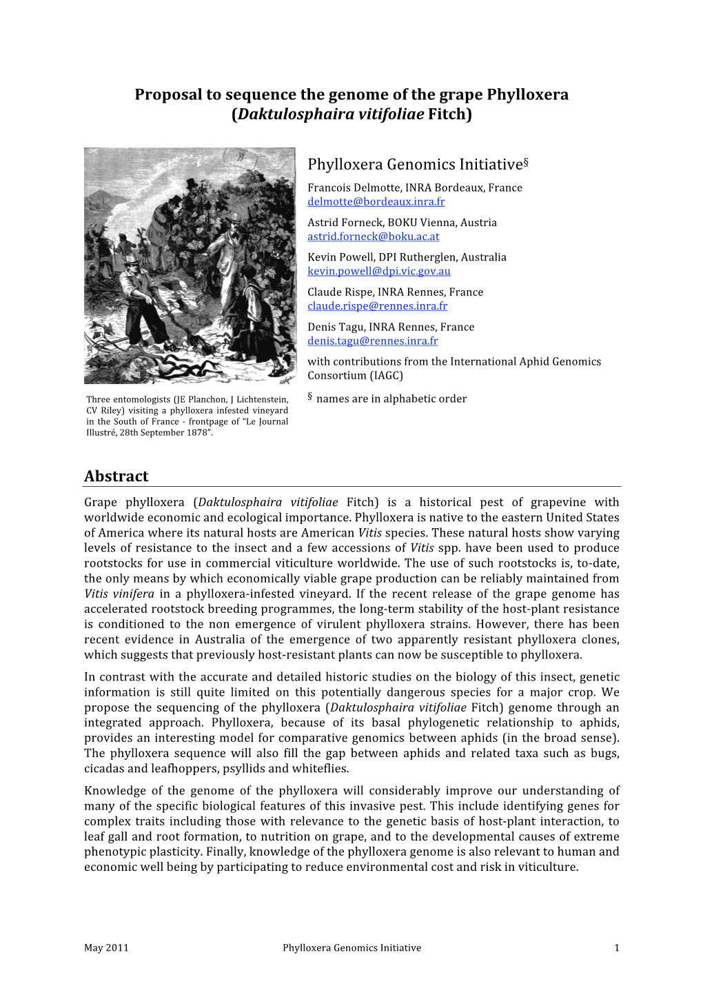 Proposal to Sequence the Genome of the Grape Phylloxera (Daktulosphaira Vitifoliae Fitch)