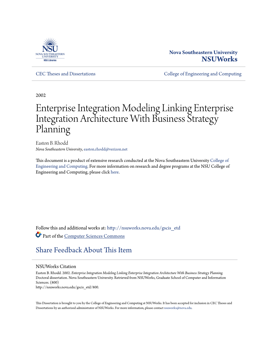 Enterprise Integration Modeling Linking Enterprise Integration Architecture with Business Strategy Planning Easton B