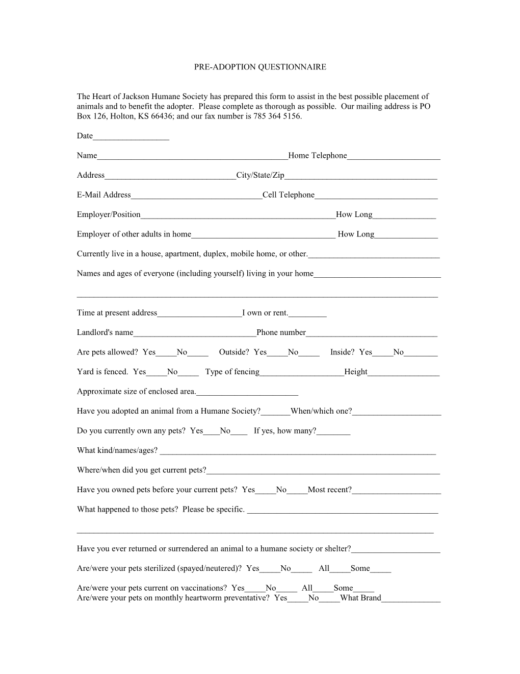 Pre-Adoption Questionnaire