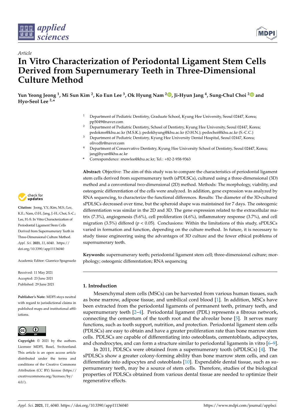 In Vitro Characterization of Periodontal Ligament Stem Cells Derived from Supernumerary Teeth in Three-Dimensional Culture Method