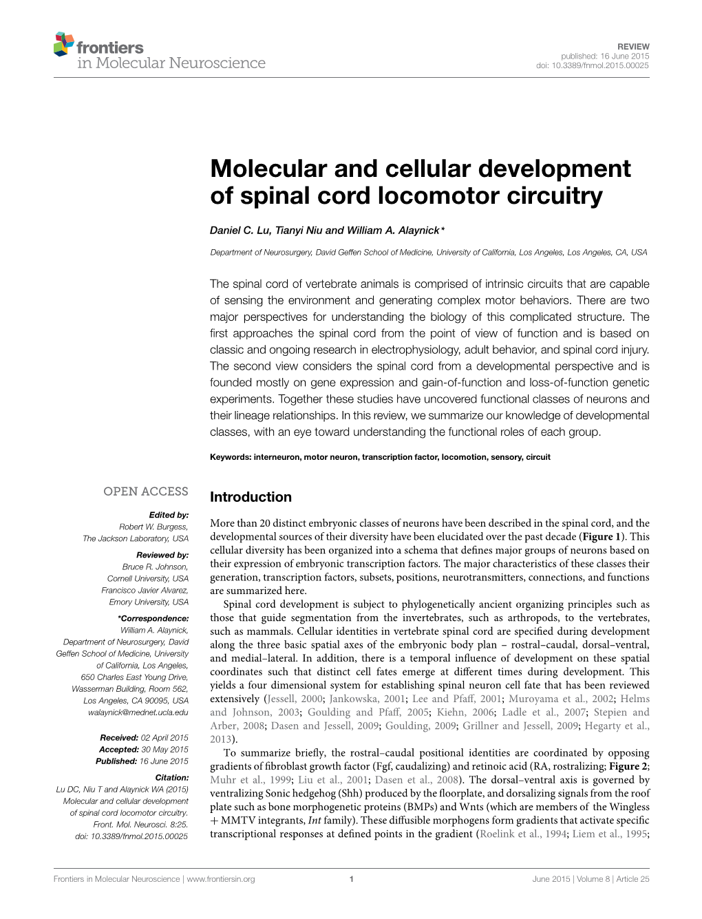 Molecular and Cellular Development of Spinal Cord Locomotor Circuitry