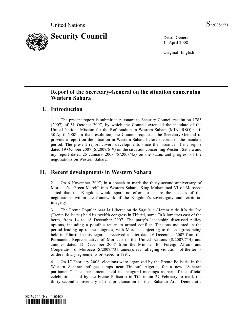 Security Council Distr.: General 14 April 2008