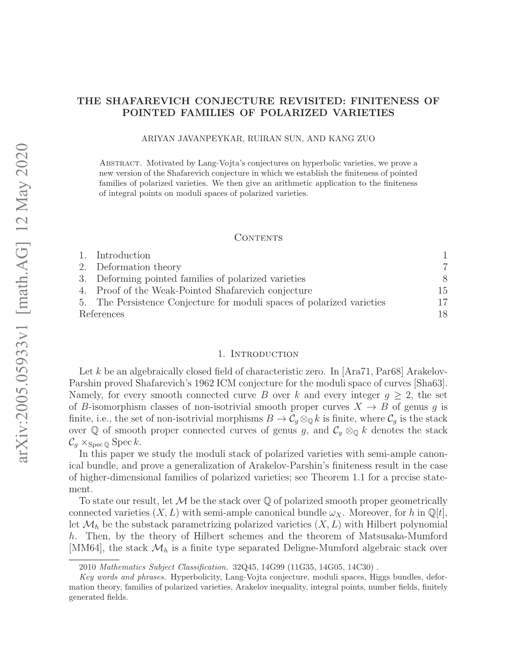 Arxiv:2005.05933V1 [Math.AG] 12 May 2020 Fhge-Iesoa Aiiso Oaie Aite;Seterm1.1 Theorem See Varieties; Polarized Ment