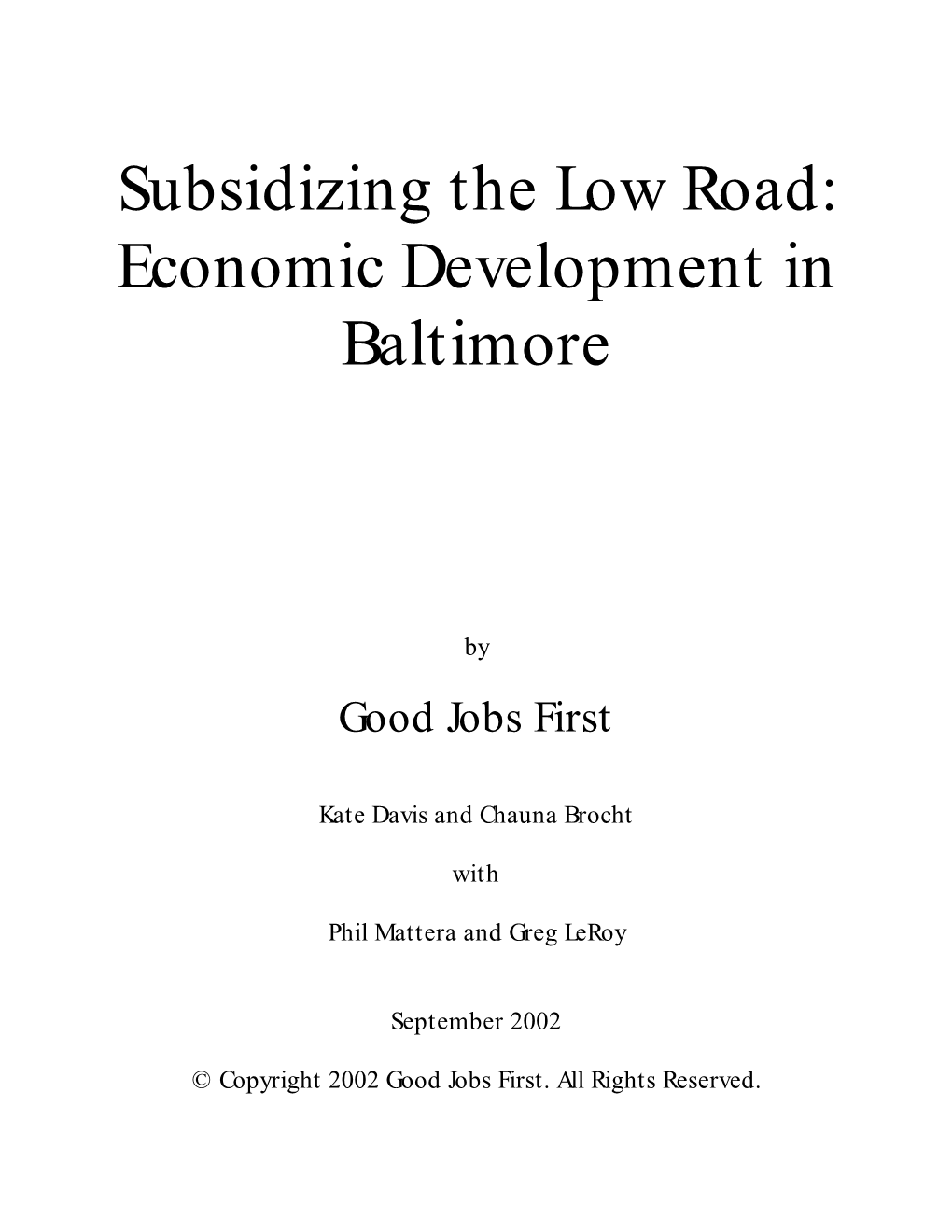 Economic Development in Baltimore