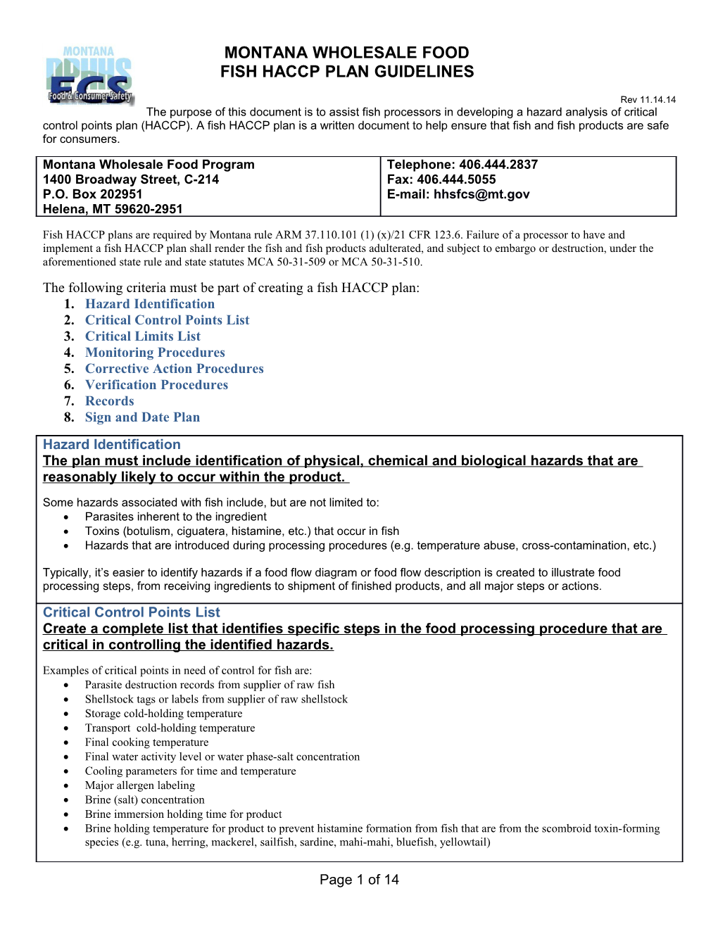 FISH Haccp Plan GUIDELINES