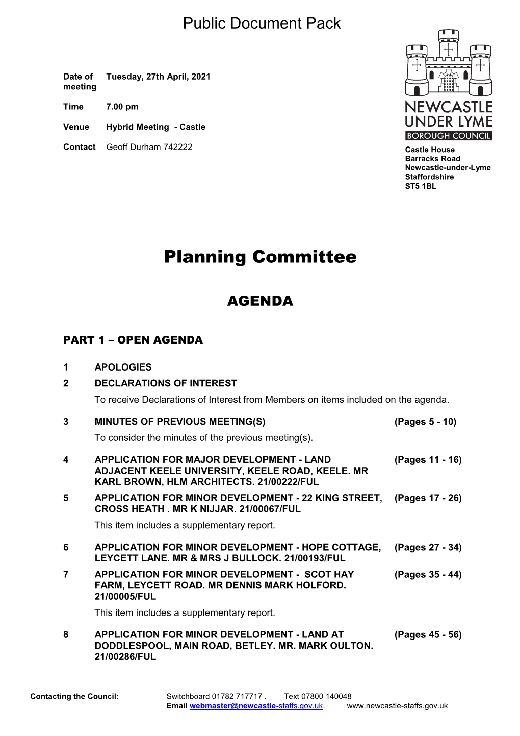 (Public Pack)Agenda Document for Planning Committee, 27/04/2021 19:00