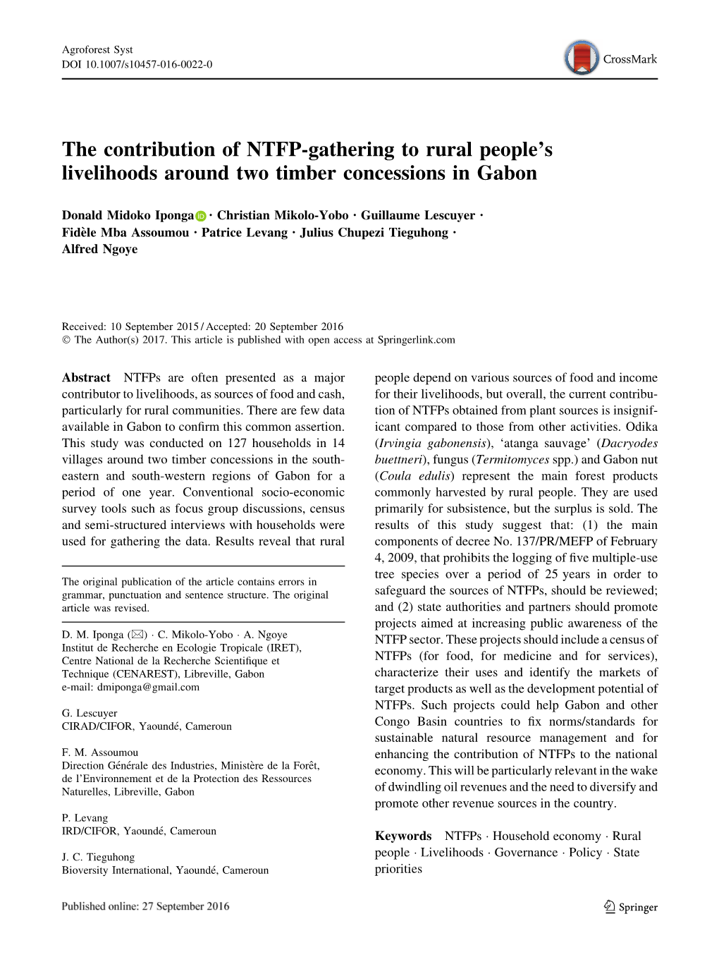 The Contribution of NTFP-Gathering to Rural People's Livelihoods Around