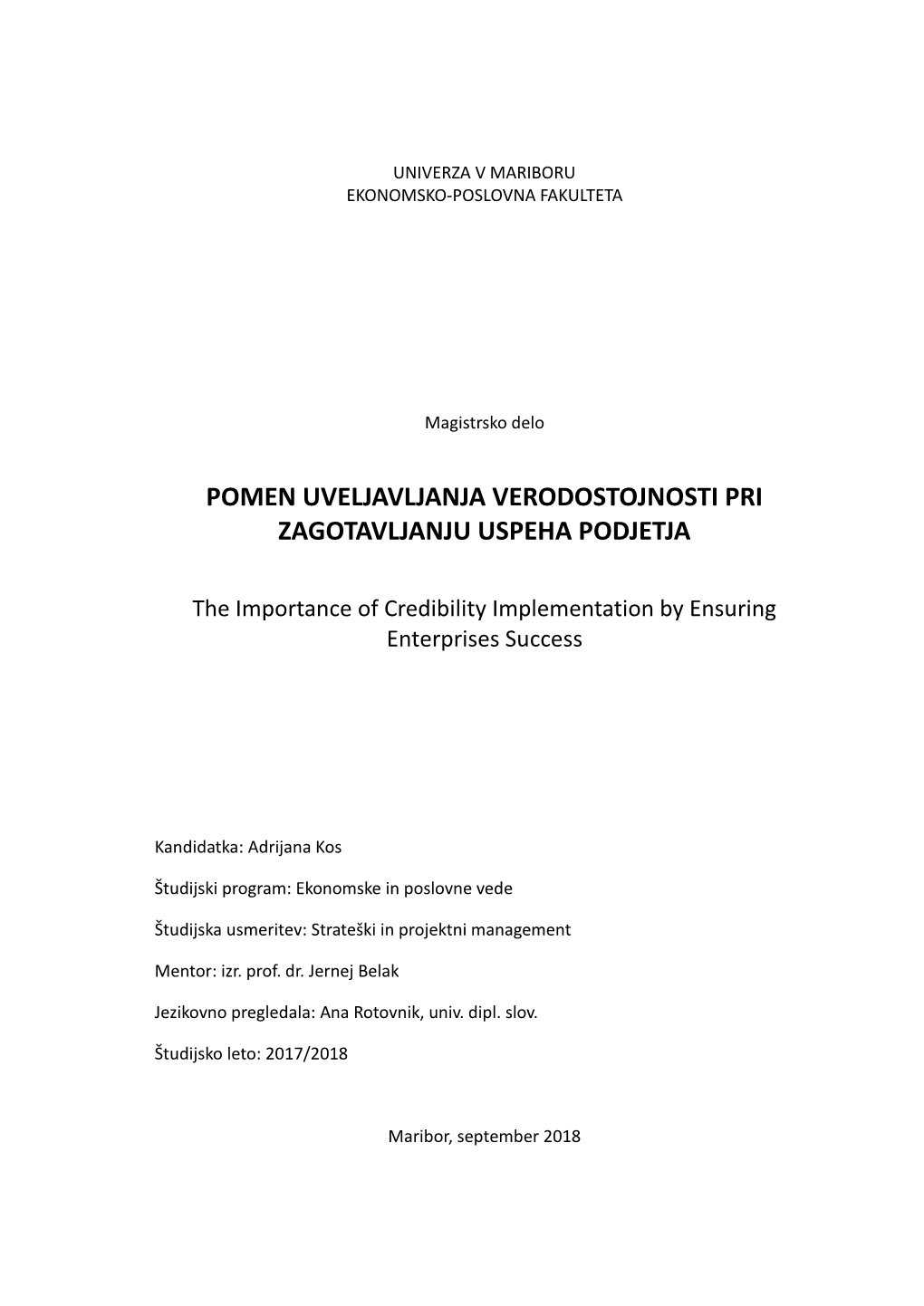 Pomen Uveljavljanja Verodostojnosti Pri Zagotavljanju Uspeha Podjetja