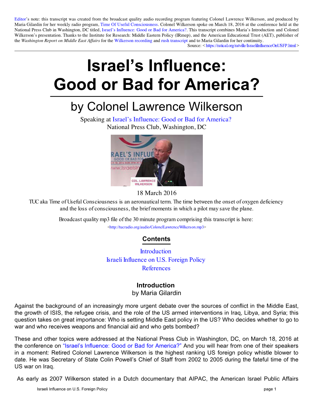 Israel's Influence