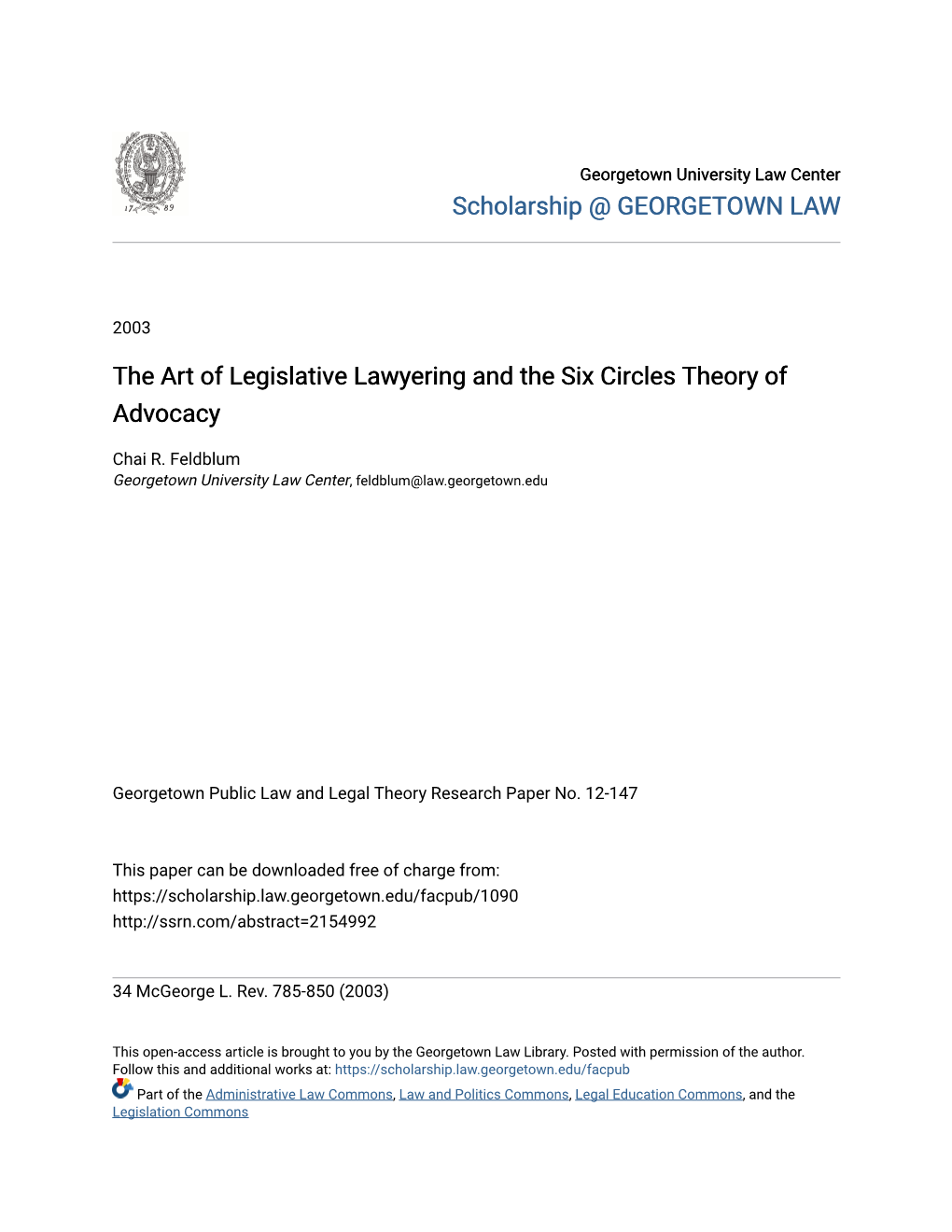 The Art of Legislative Lawyering and the Six Circles Theory of Advocacy