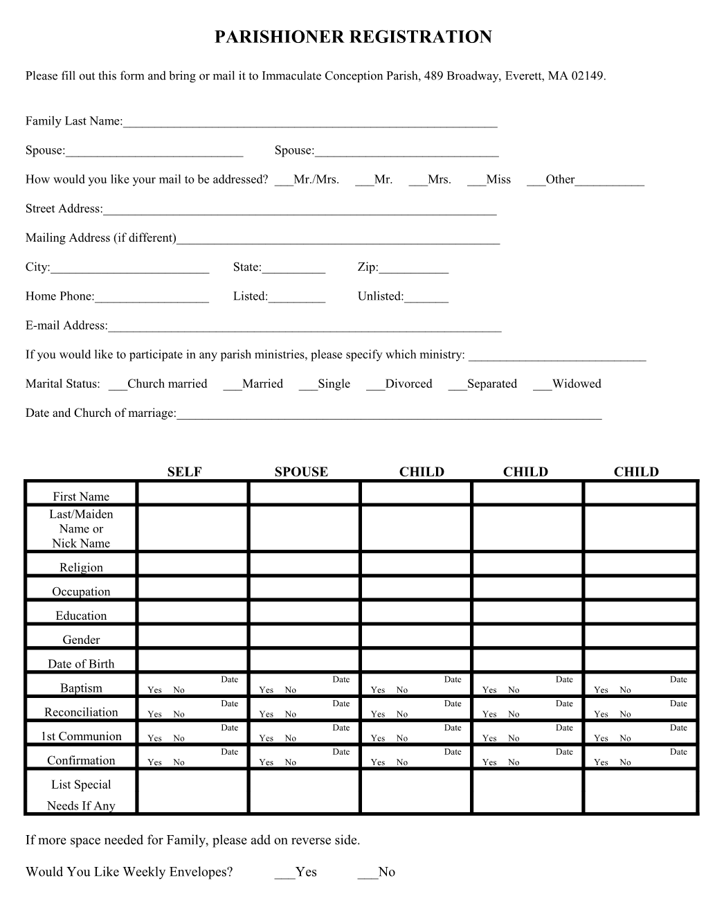 Parishioner Registration