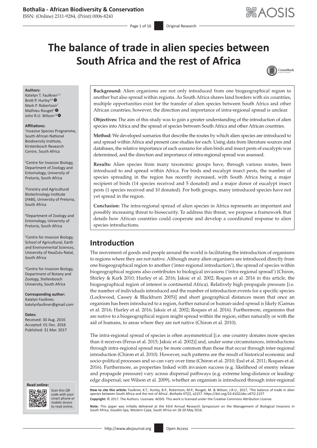 The Balance of Trade in Alien Species Between South Africa and the Rest of Africa