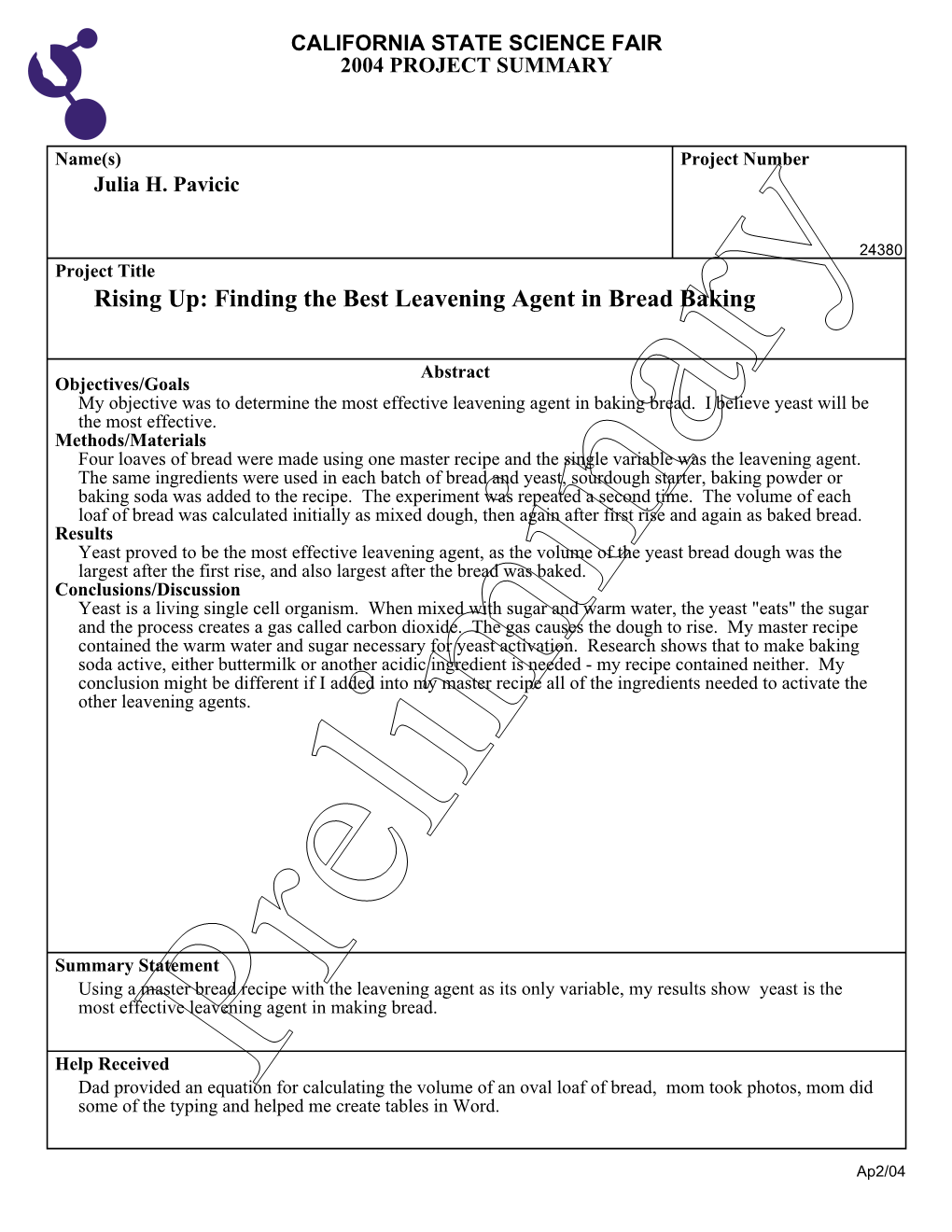 Finding the Best Leavening Agent in Bread Baking