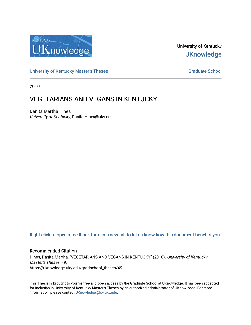 Vegetarians and Vegans in Kentucky