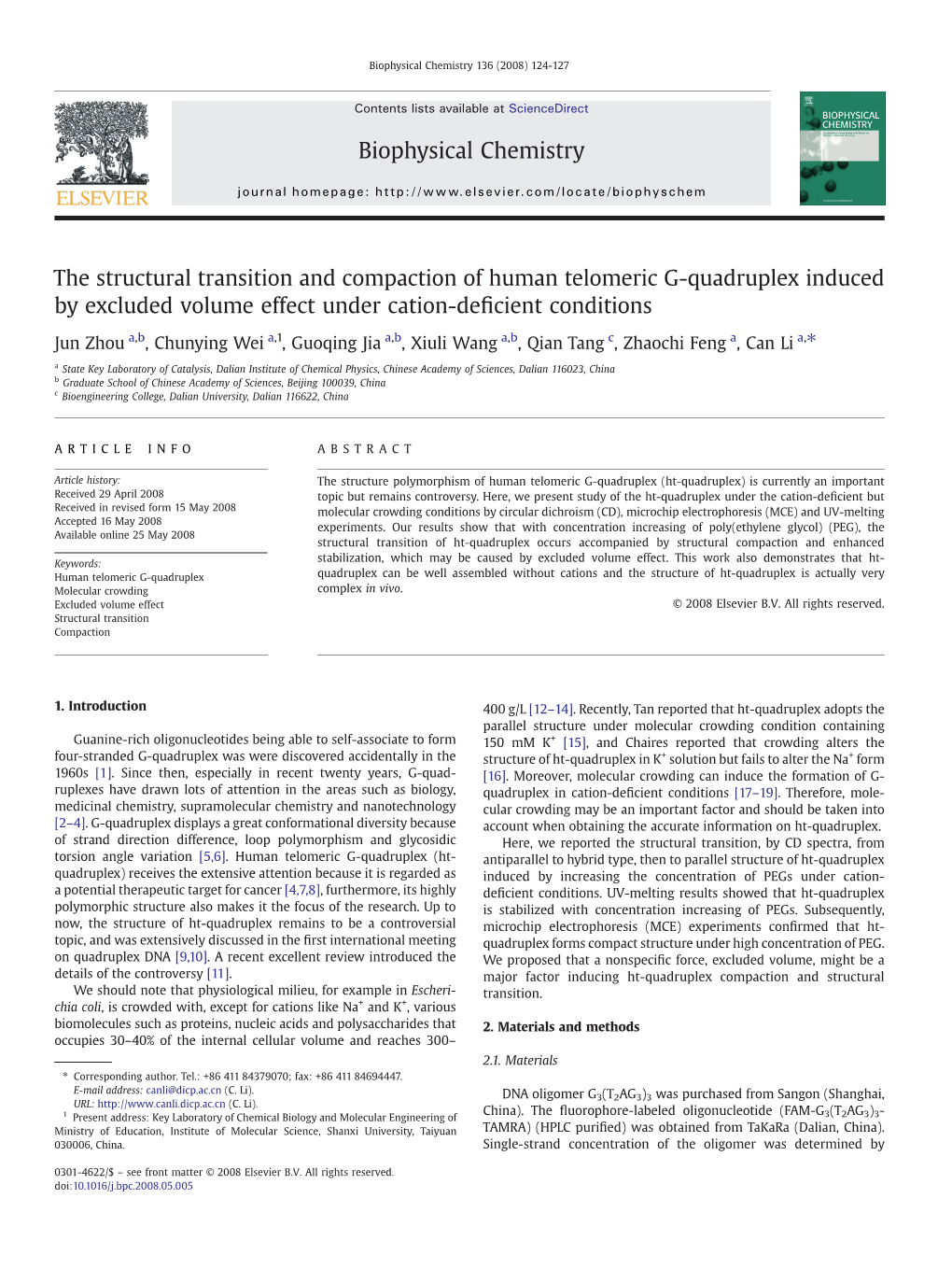 The Structural Transition and Compaction of Human Telomeric G-Quadruplex Induced by Excluded Volume Effect Under Cation-Deﬁcient Conditions