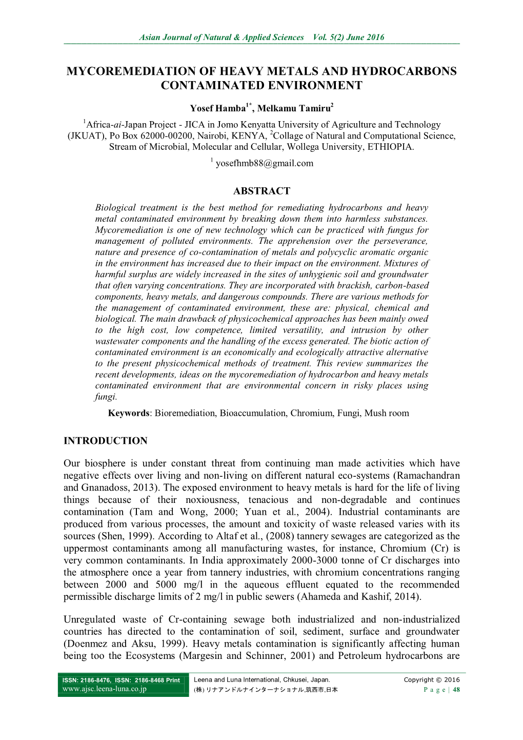 Mycoremediation of Heavy Metals and Hydrocarbons Contaminated Environment