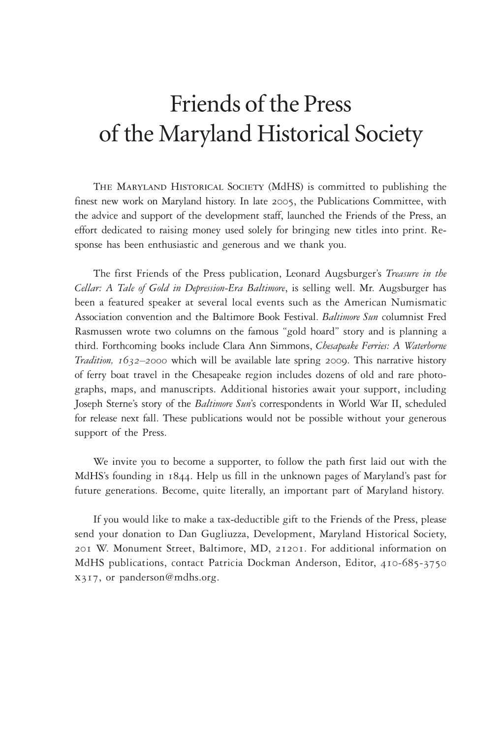 Friends of the Press of the Maryland Historical Society