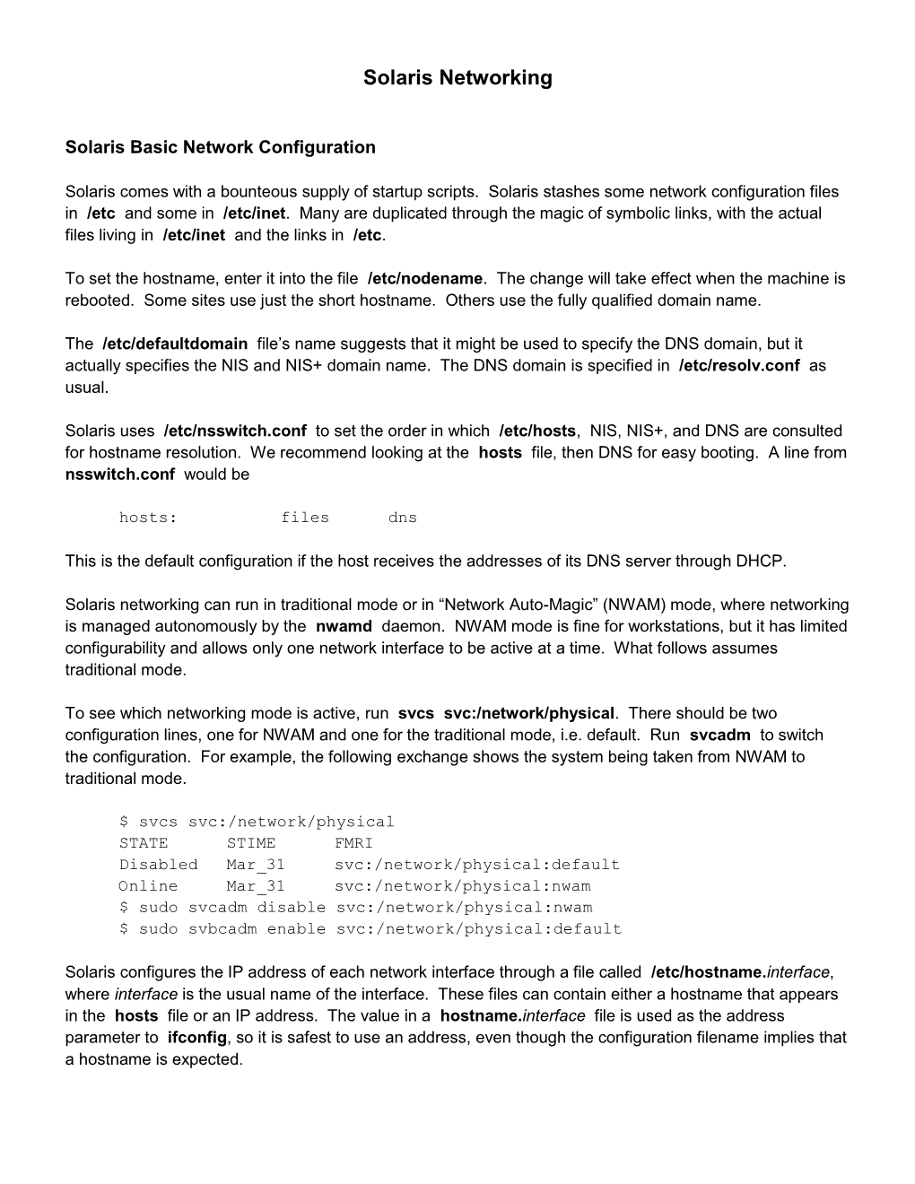 Solaris Networking