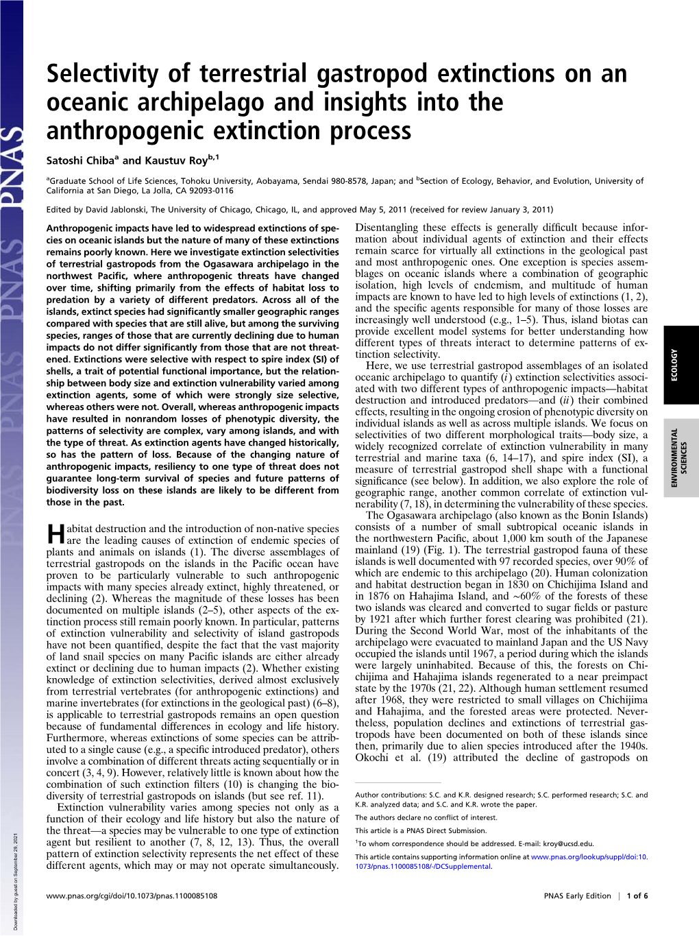 Selectivity of Terrestrial Gastropod Extinctions on an Oceanic Archipelago and Insights Into the Anthropogenic Extinction Process