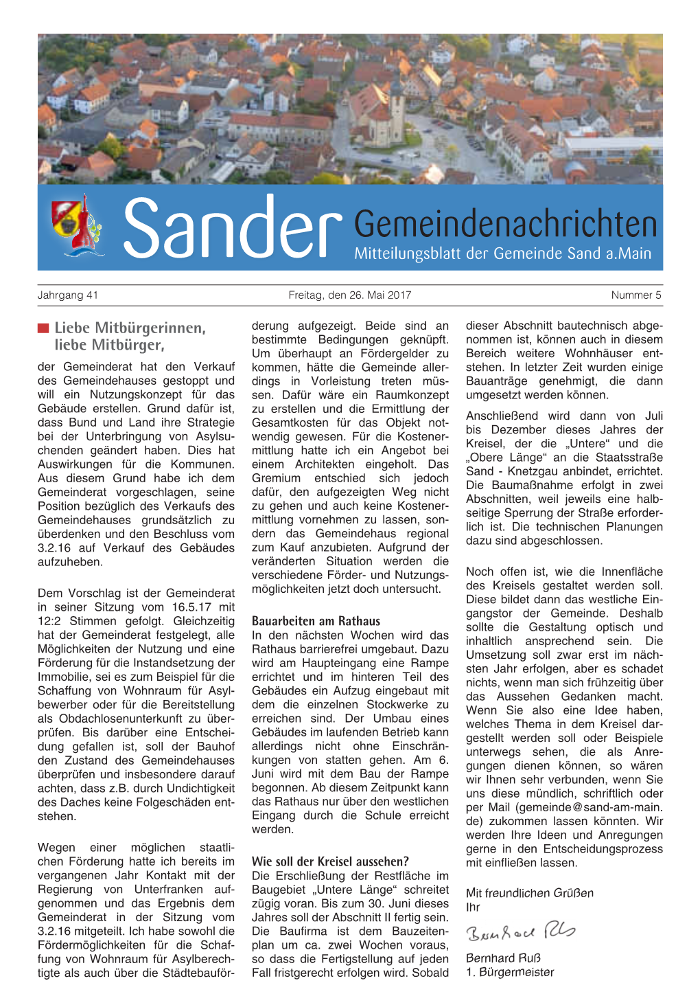 Gemeindenachrichten Sander Mitteilungsblatt Der Gemeinde Sand A.Main