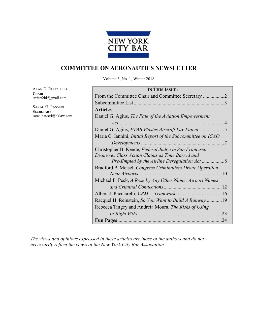 Committee on Aeronautics Newsletter