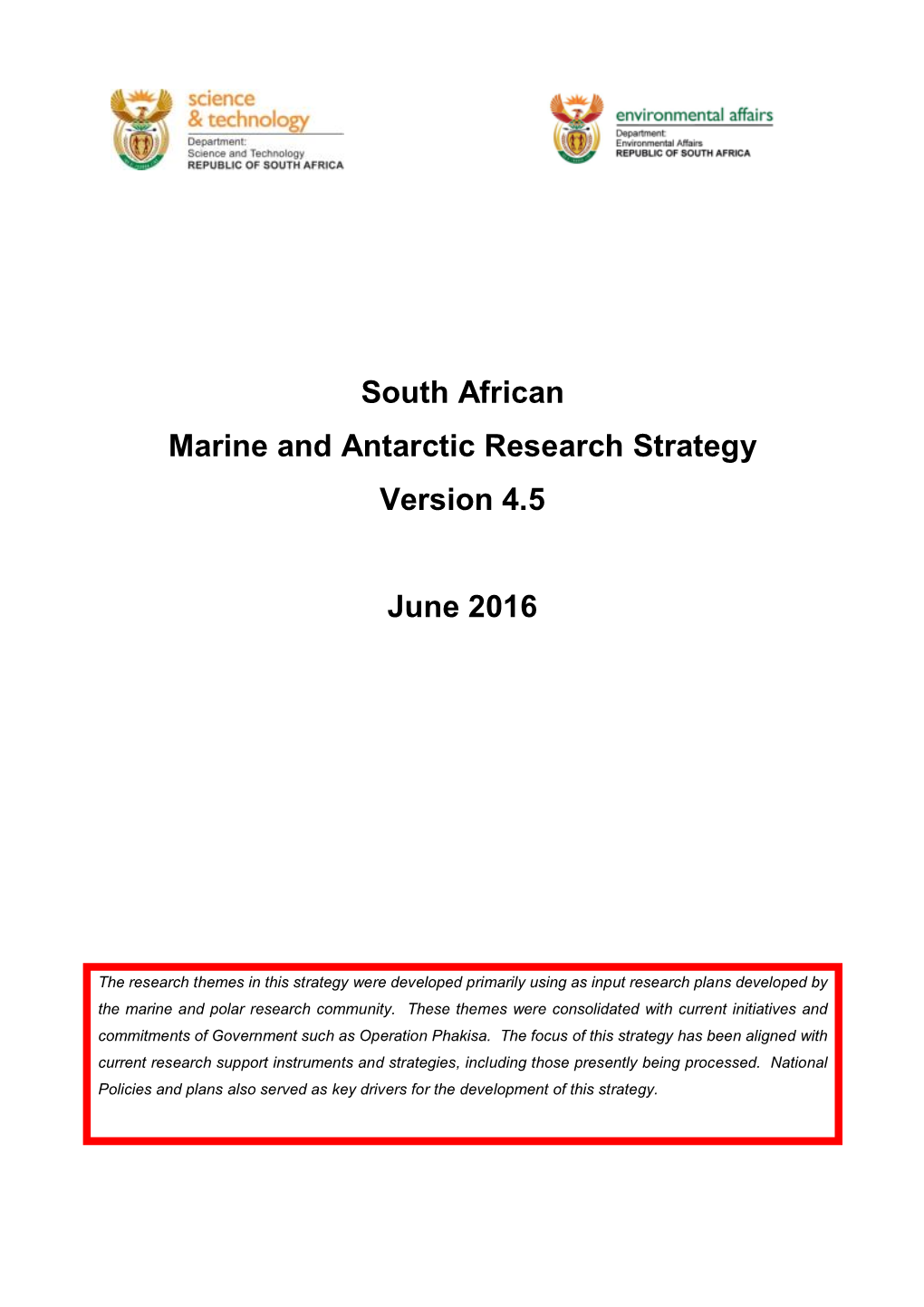 South African Marine and Antarctic Research Strategy Version 4.5