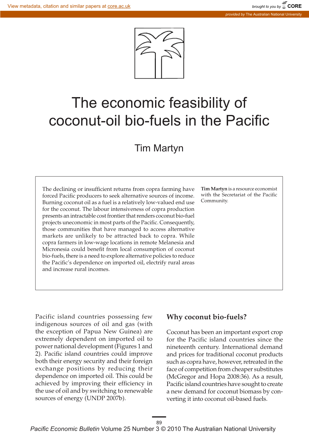 The Economic Feasibility of Coconut-Oil Bio-Fuels in the Pacific