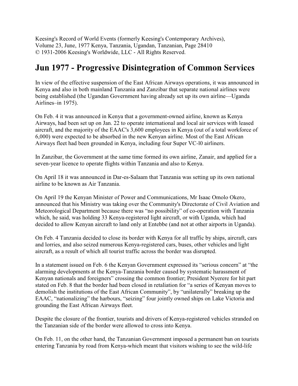 Jun 1977 - Progressive Disintegration of Common Services