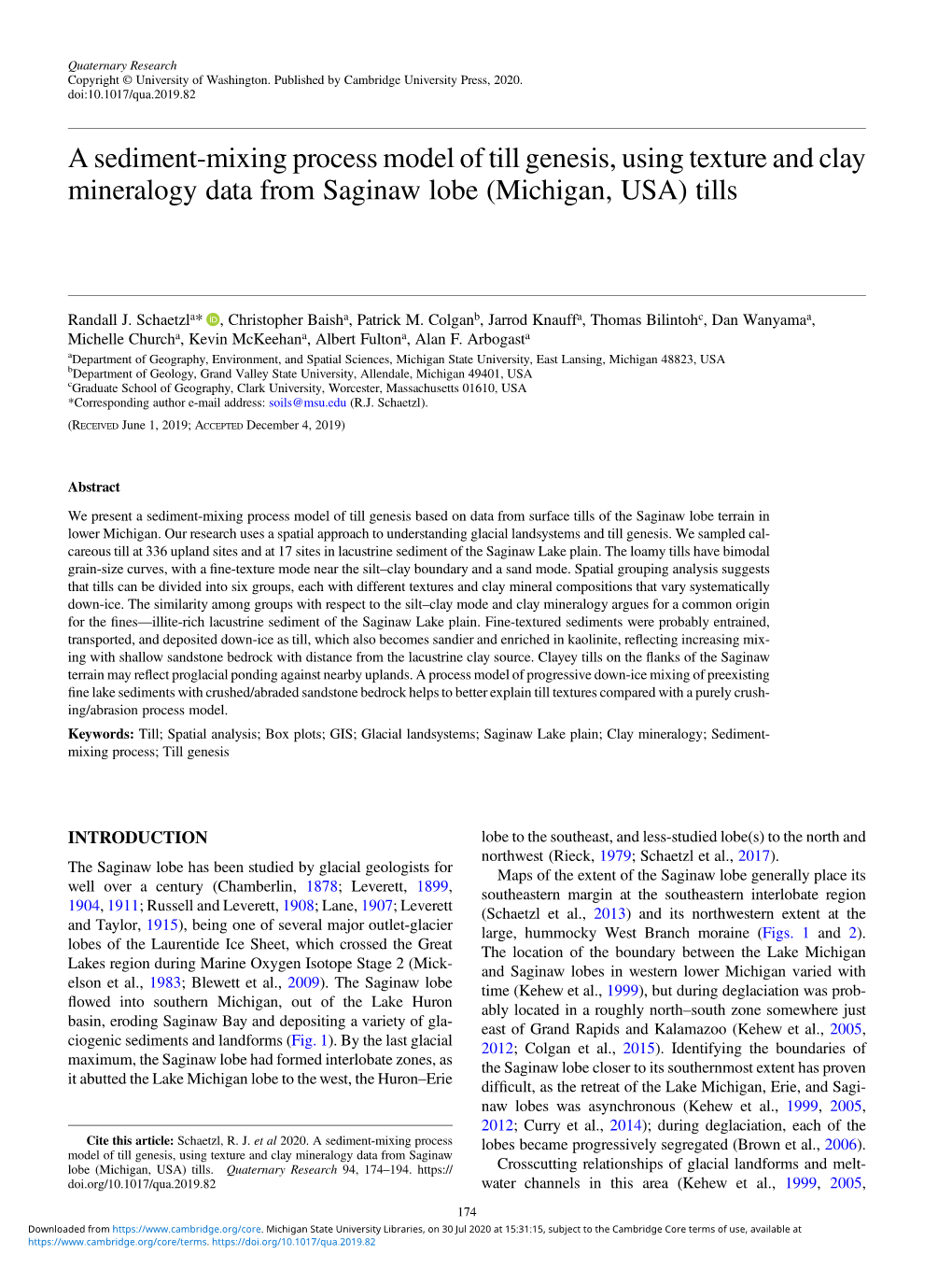 A Sediment-Mixing Process Model of Till Genesis, Using Texture and Clay Mineralogy Data from Saginaw Lobe (Michigan, USA) Tills