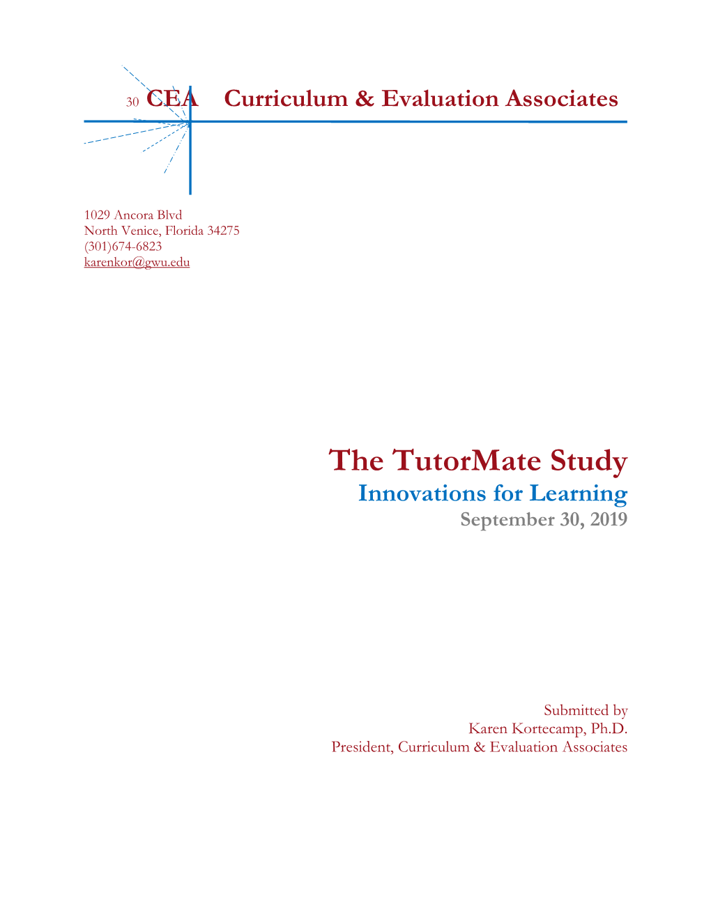 The Tutormate Study Innovations for Learning September 30, 2019