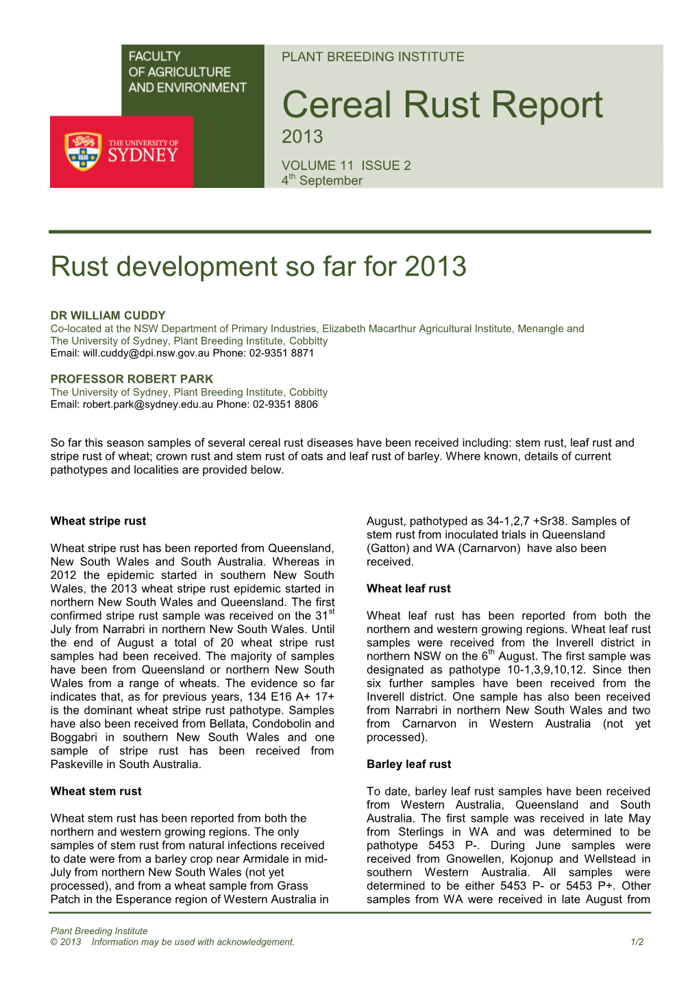 Cereal Rust Report 2013