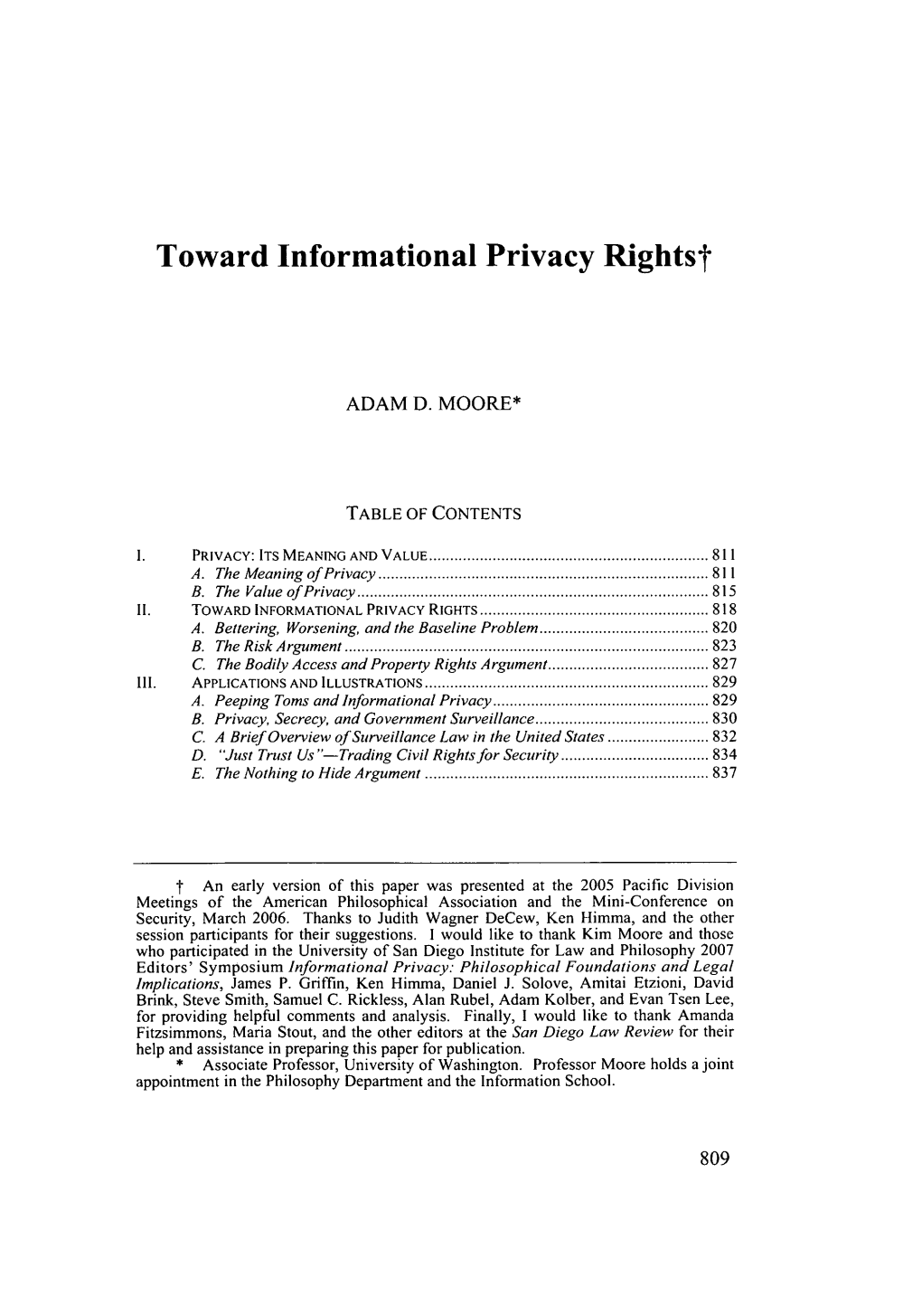 Toward Informational Privacy Rightst
