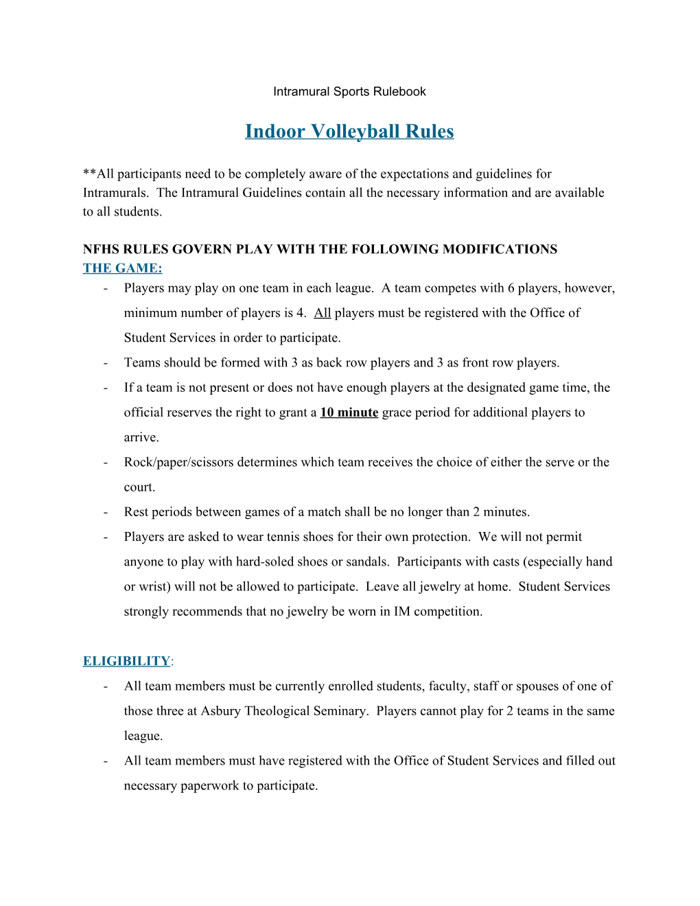 Indoor Volleyball Rules